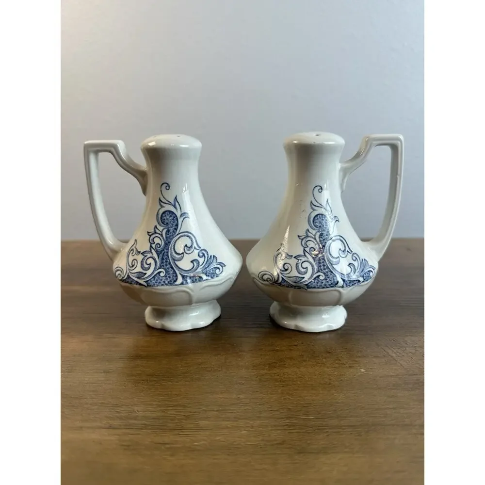 Vintage Blue & White Salt and Pepper Shakers Art Deco Style Pair England